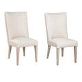 Fume Dining Side Chair Set of 2, Curved Back, Elm Wood, White Fabric
