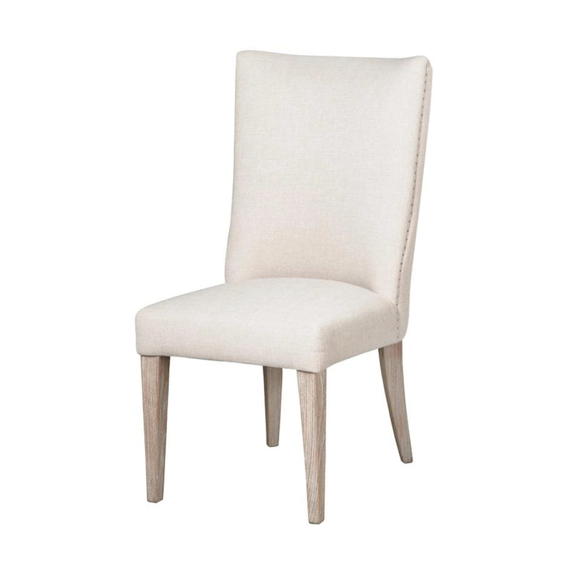 Lot de 2 chaises de salle à manger Fume, dossier incurvé, bois d'orme, tissu blanc