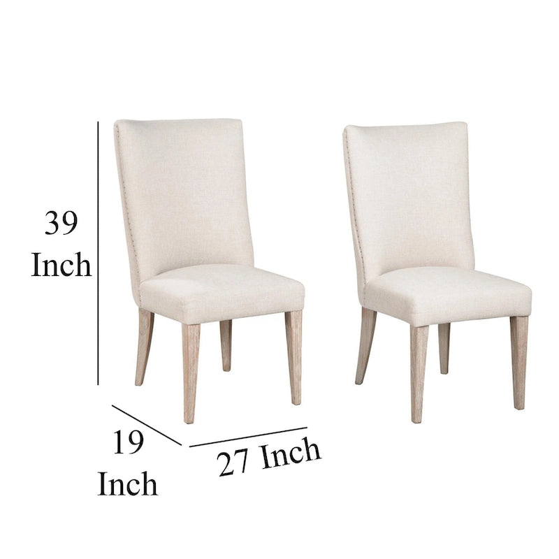 Lot de 2 chaises de salle à manger Fume, dossier incurvé, bois d'orme, tissu blanc