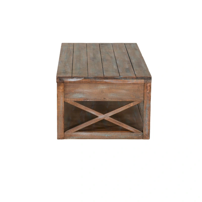 Table Basse Rany, 2 Tiroirs, Étagère, 48 Pouces Rectangulaire Marron Clair