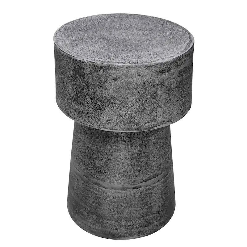 Table d'appoint vintage, ronde de 15,5 pouces, piétement tambour en aluminium coulé argent antique