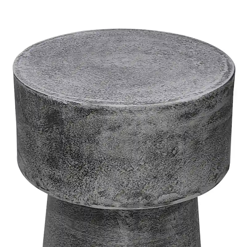 Table d'appoint vintage, ronde de 15,5 pouces, piétement tambour en aluminium coulé argent antique