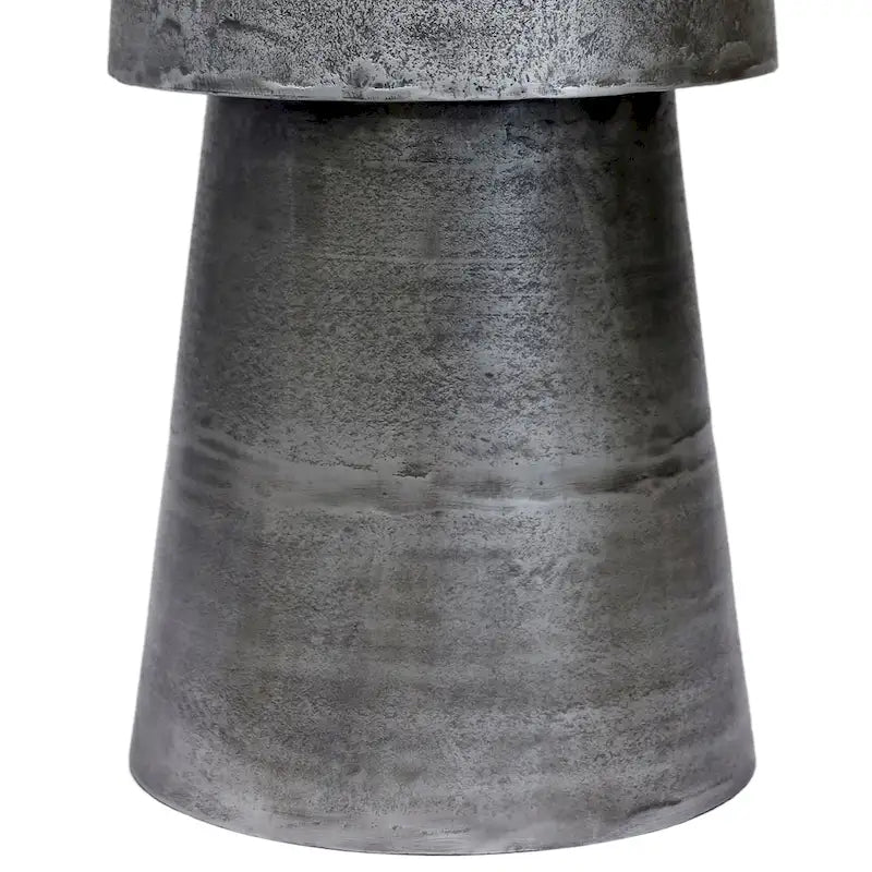 Table d'appoint vintage, ronde de 15,5 pouces, piétement tambour en aluminium coulé argent antique