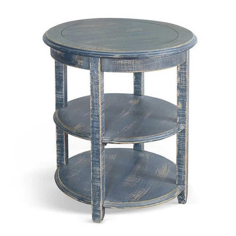 Table d'appoint Rena avec 2 étagères, en bois d'acajou bleu océan de 61 cm