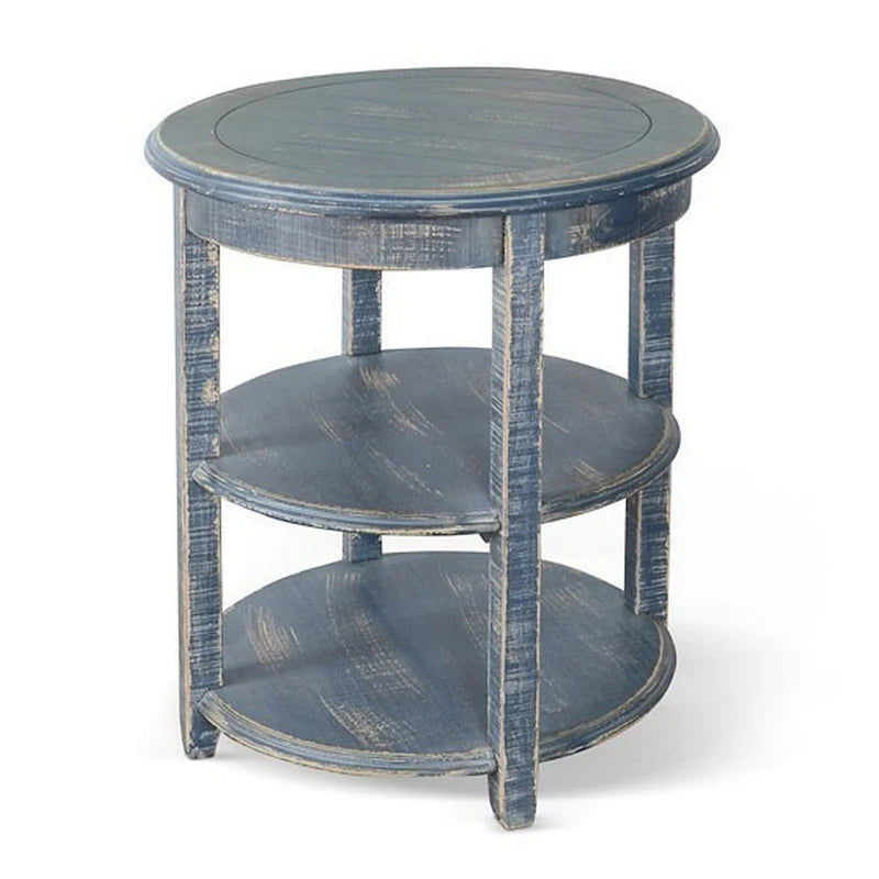 Table d'appoint Rena avec 2 étagères, en bois d'acajou bleu océan de 61 cm
