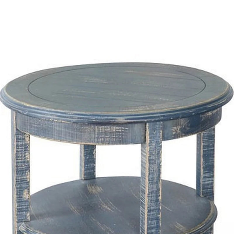 Table d'appoint Rena avec 2 étagères, en bois d'acajou bleu océan de 61 cm