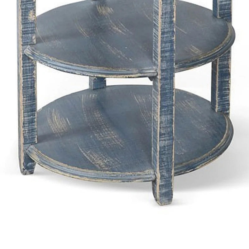 Table d'appoint Rena avec 2 étagères, en bois d'acajou bleu océan de 61 cm