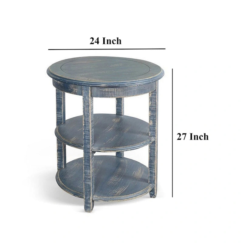 Table d'appoint Rena avec 2 étagères, en bois d'acajou bleu océan de 61 cm