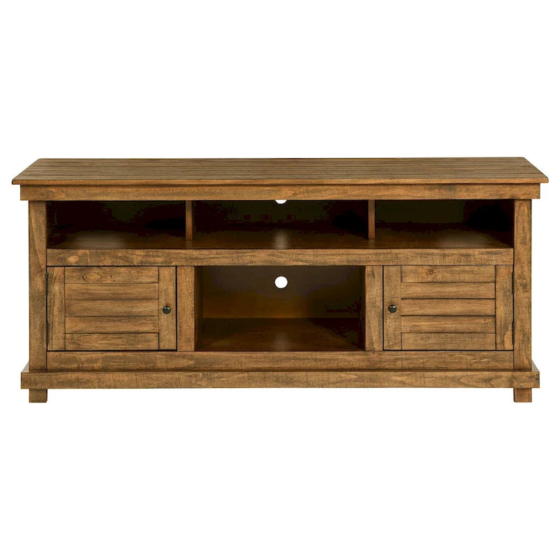 Meuble TV Ayne, 2 portes et 4 étagères, Bois brun 152 cm