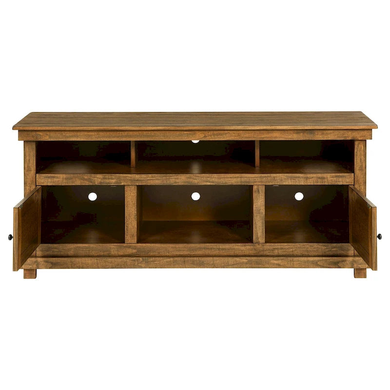 Meuble TV Ayne, 2 portes et 4 étagères, Bois brun 152 cm