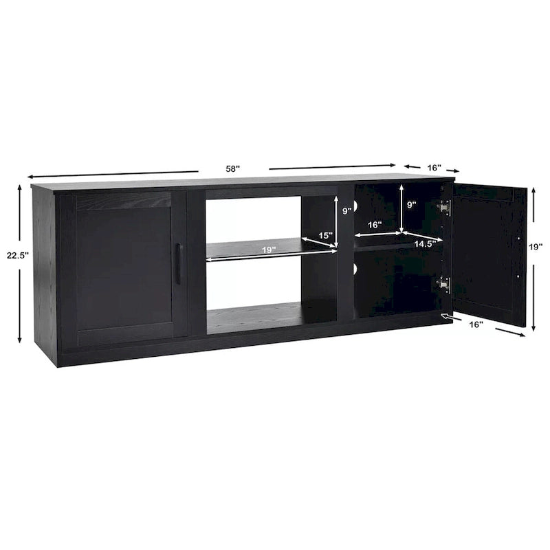 Meuble TV console de 58 po de largeur avec 2 armoires pour téléviseur de 65 po, noir