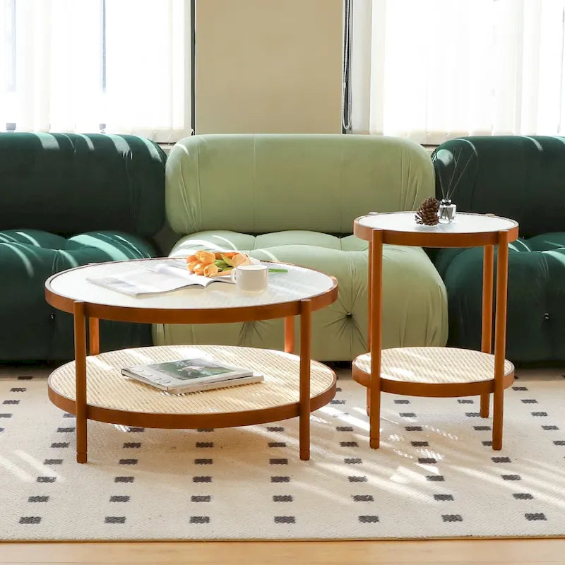 Ensemble de tables basses gigognes style ferme moderne, tables d'appoint rondes en bois pour salon, chambre à coucher