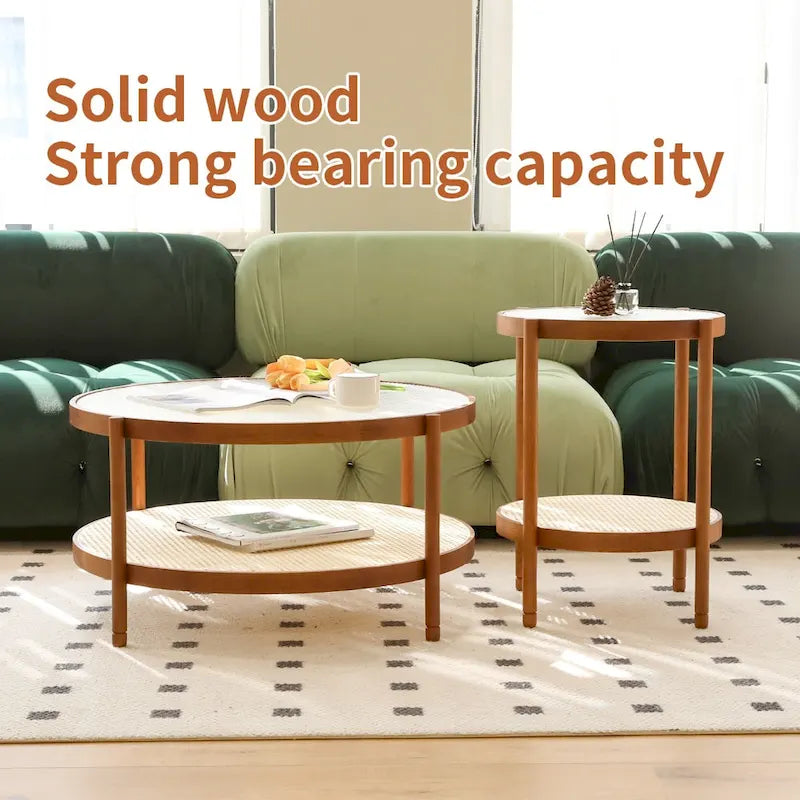 Ensemble de tables basses gigognes style ferme moderne, tables d'appoint rondes en bois pour salon, chambre à coucher