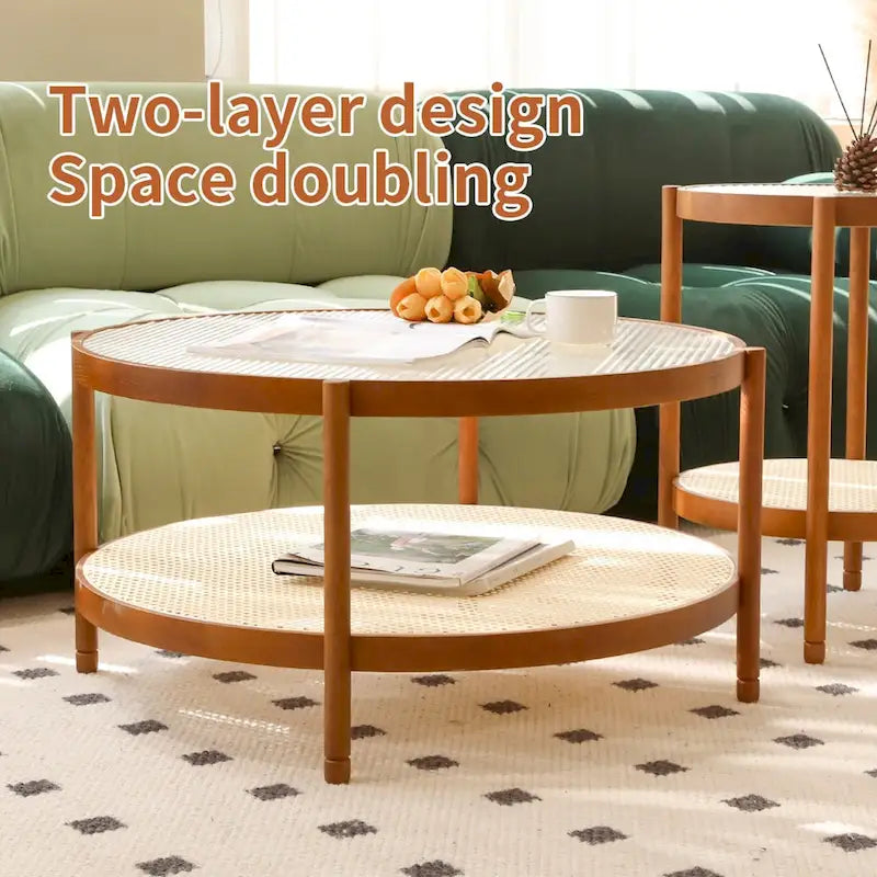Ensemble de tables basses gigognes style ferme moderne, tables d'appoint rondes en bois pour salon, chambre à coucher