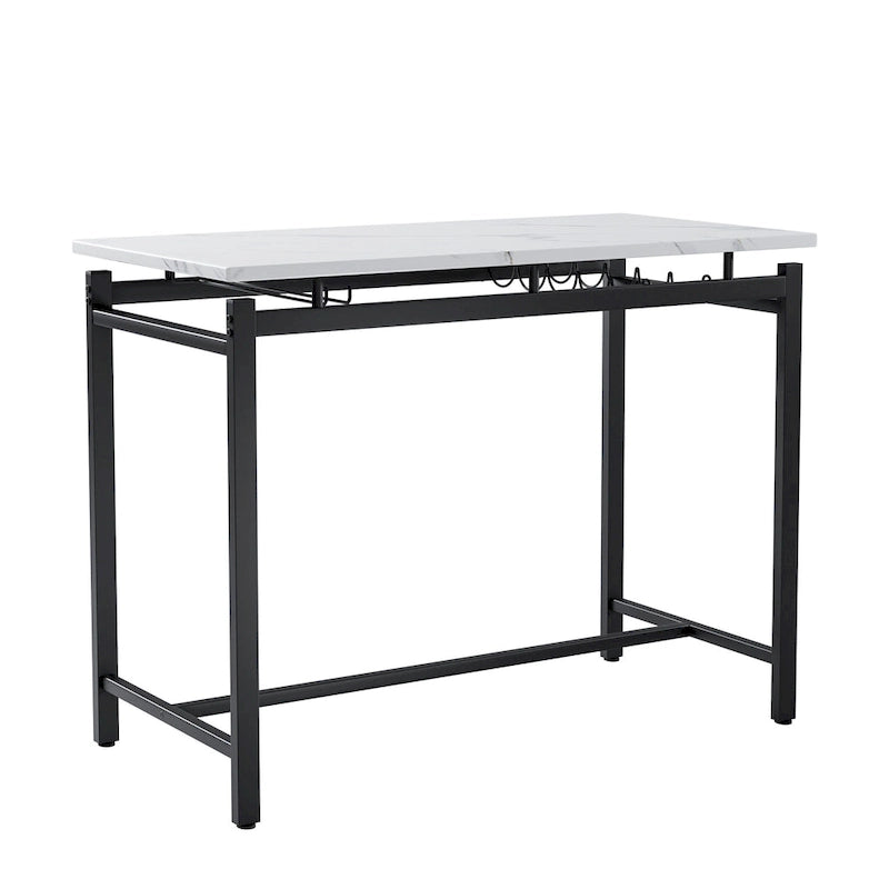 Ensemble Table et Chaises de Bar de Cuisine, Ensemble de Table Hauteur Comptoir 3 Pièces avec Étagères de Rangement et 2 Chaises Rembourrées