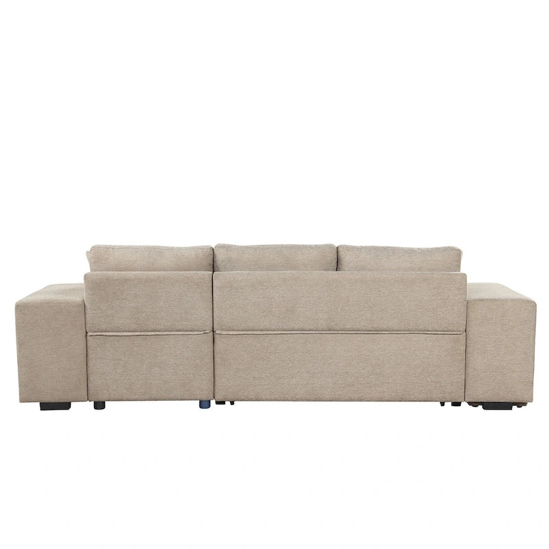 Canapé sectionnel moderne réversible en L 3 places Roomfitters, avec couchage escamotable, méridienne de rangement et deux tabourets