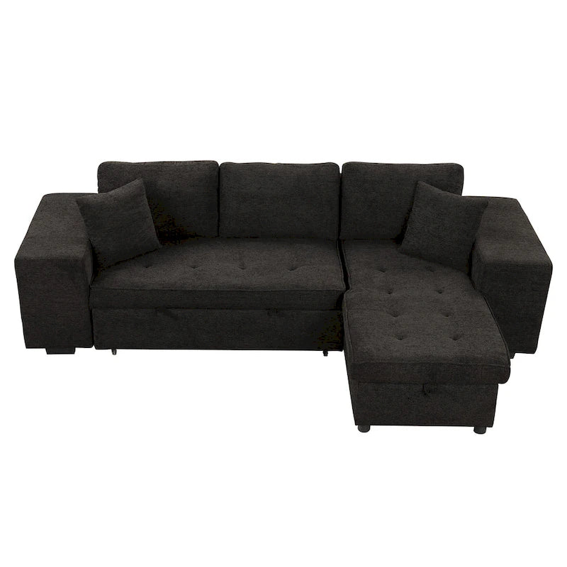 Canapé sectionnel moderne réversible en L 3 places Roomfitters, avec couchage escamotable, méridienne de rangement et deux tabourets
