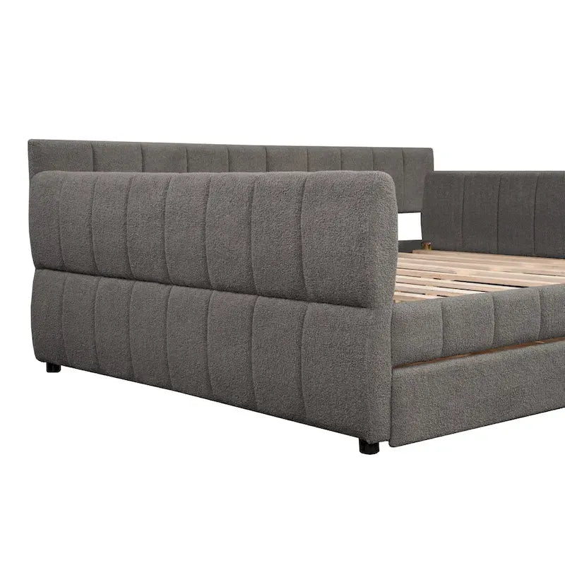 Lit plateforme rembourré Queen avec port USB et 2 tiroirs, cadre de lit de repos en bois avec dossier, aucun sommier tapissier requis