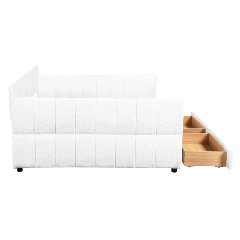 Lit plateforme rembourré Queen avec port USB et 2 tiroirs, cadre de lit de repos en bois avec dossier, aucun sommier tapissier requis
