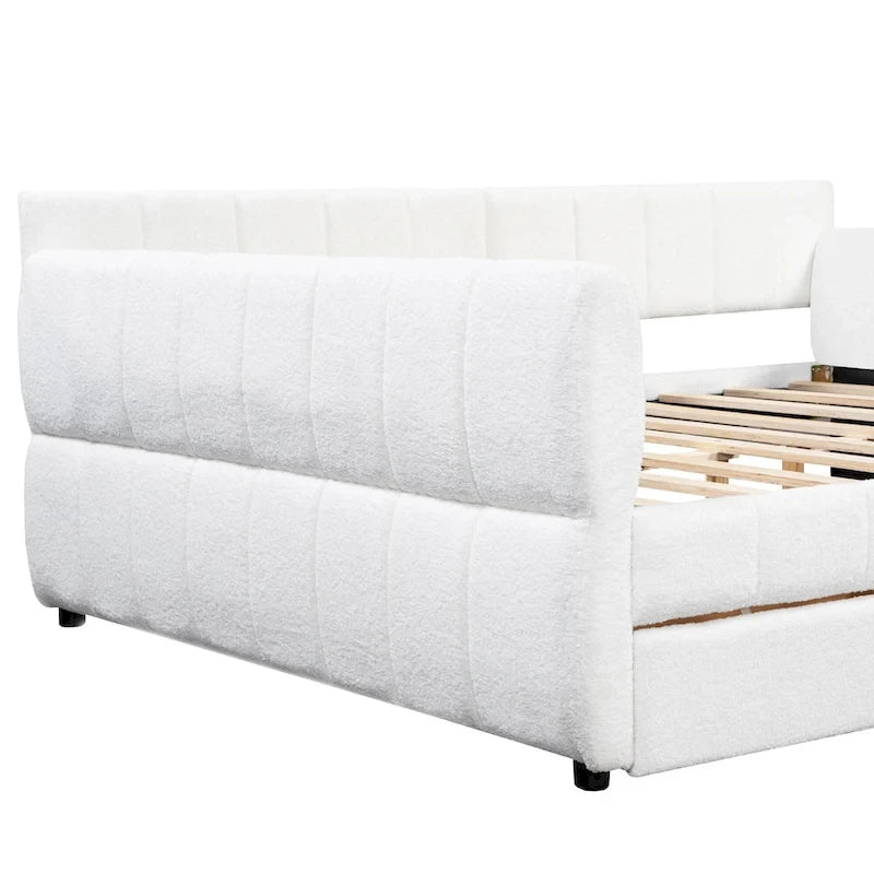Lit plateforme rembourré Queen avec port USB et 2 tiroirs, cadre de lit de repos en bois avec dossier, aucun sommier tapissier requis