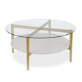 Table Basse Ronde en Verre de 36 Pouces avec Base et Étagère en Acier Doré pour Rangement Pièce d'Appoint Moderne pour Salon - 36L x 36W x 17H