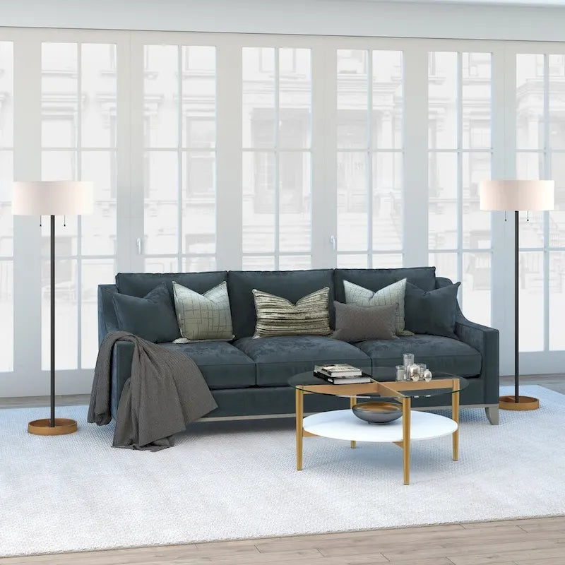 Table Basse Ronde en Verre de 36 Pouces avec Base et Étagère en Acier Doré pour Rangement Pièce d'Appoint Moderne pour Salon - 36L x 36W x 17H