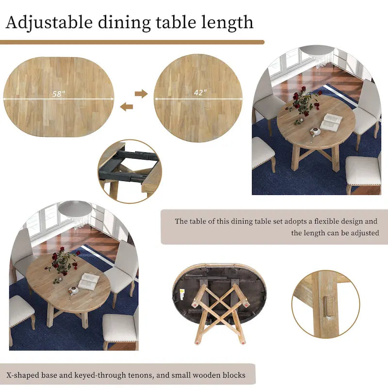 Table à manger ronde extensible avec rallonge, Table de cuisine, Table d'appoint, Table basse, Bureau, Table de salle à manger en bois massif