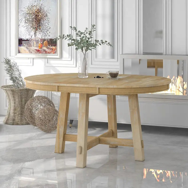 Table à manger ronde extensible avec rallonge, Table de cuisine, Table d'appoint, Table basse, Bureau, Table de salle à manger en bois massif