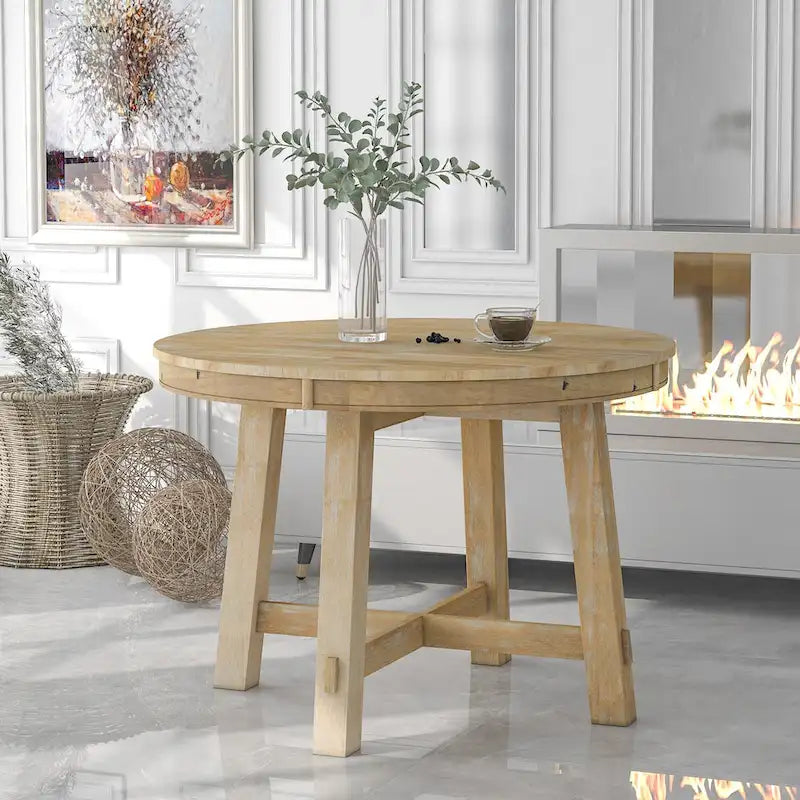 Table à manger ronde extensible avec rallonge, Table de cuisine, Table d'appoint, Table basse, Bureau, Table de salle à manger en bois massif