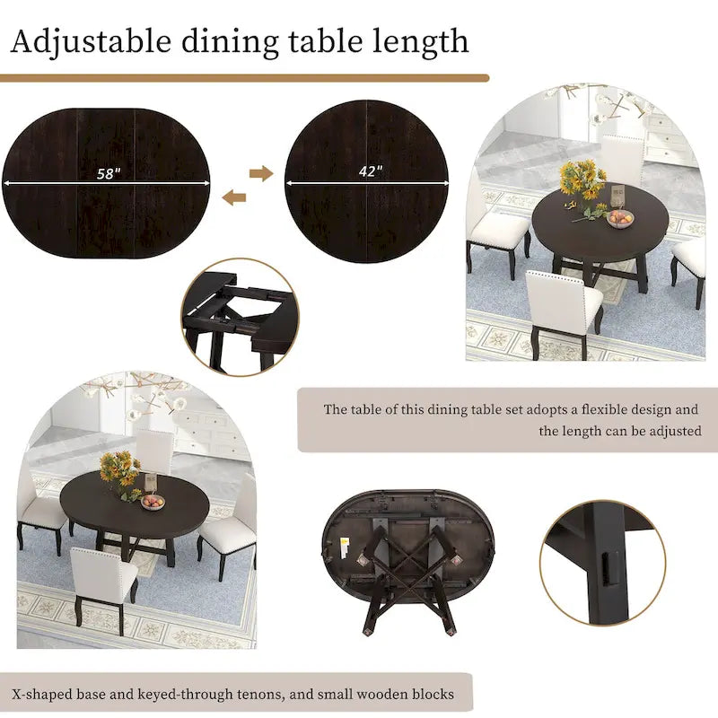 Table à manger ronde extensible avec rallonge, Table de cuisine, Table d'appoint, Table basse, Bureau, Table de salle à manger en bois massif