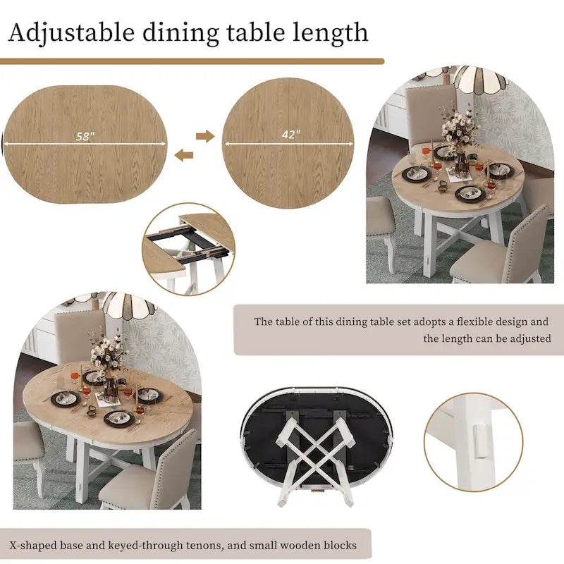 Table à manger ronde extensible avec rallonge, Table de cuisine, Table d'appoint, Table basse, Bureau, Table de salle à manger en bois massif