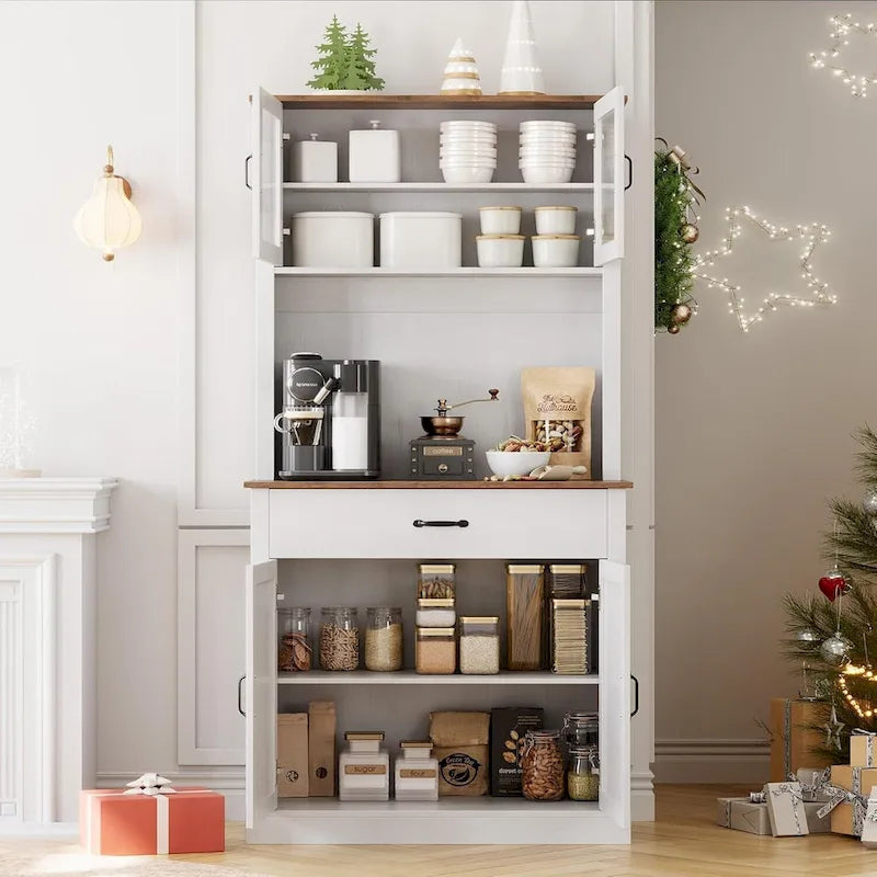Meuble de cuisine, armoire de rangement de 71 po de haut avec support pour micro-ondes, buffet autoportant pour la maison