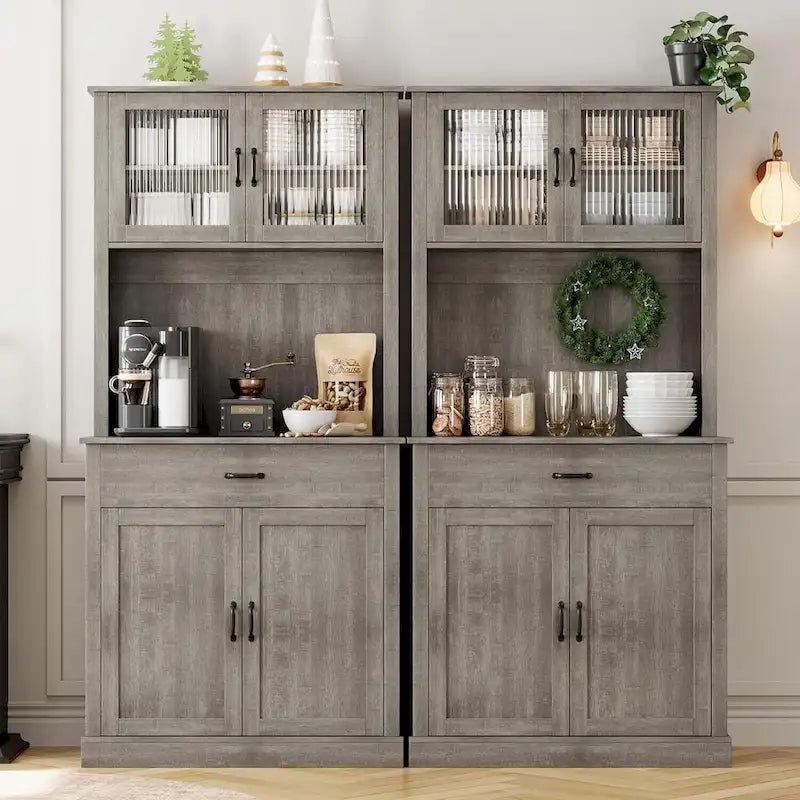 Meuble de cuisine, armoire de rangement de 71 po de haut avec support pour micro-ondes, buffet autoportant pour la maison