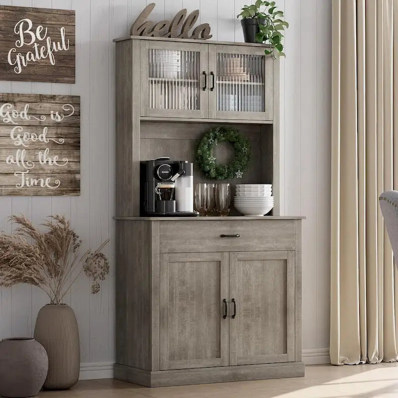 Meuble de cuisine, armoire de rangement de 71 po de haut avec support pour micro-ondes, buffet autoportant pour la maison