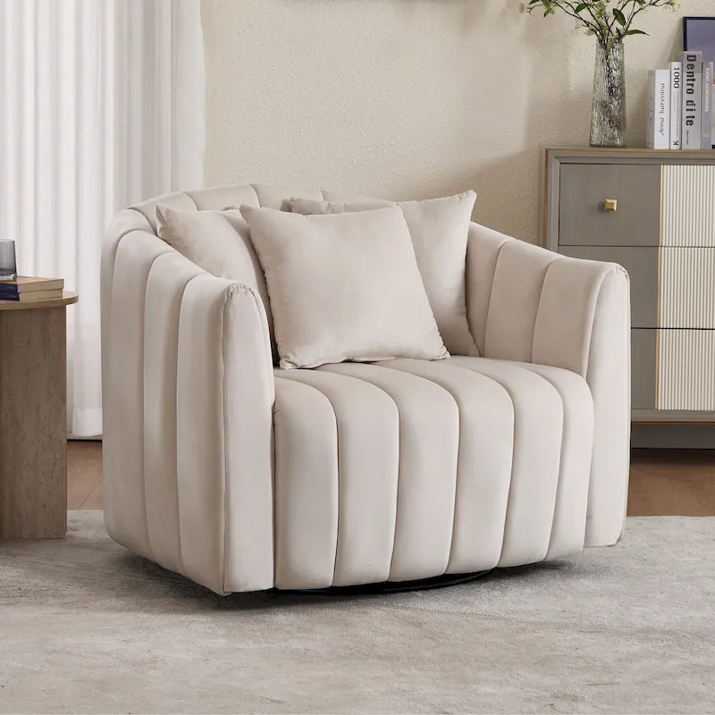 Fauteuil d'appoint pivotant en velours moderne, fauteuil de canapé avec oreillers