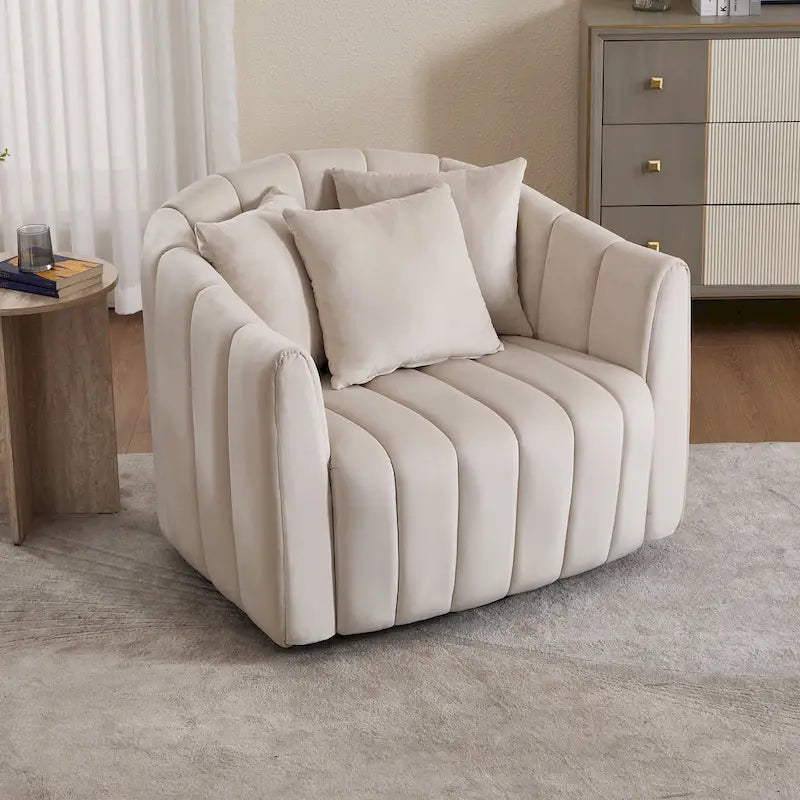 Fauteuil d'appoint pivotant en velours moderne, fauteuil de canapé avec oreillers