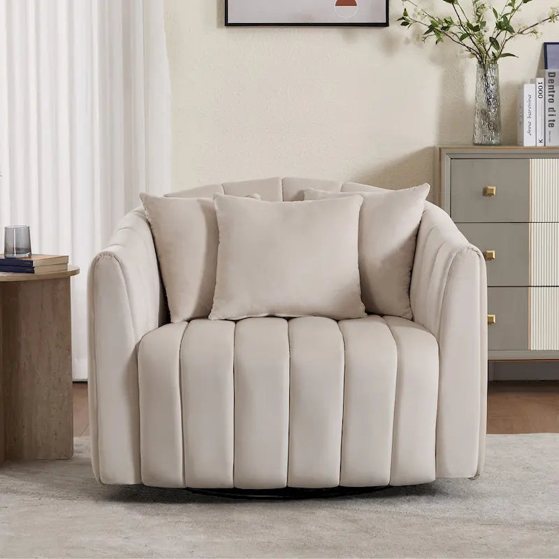 Fauteuil d'appoint pivotant en velours moderne, fauteuil de canapé avec oreillers