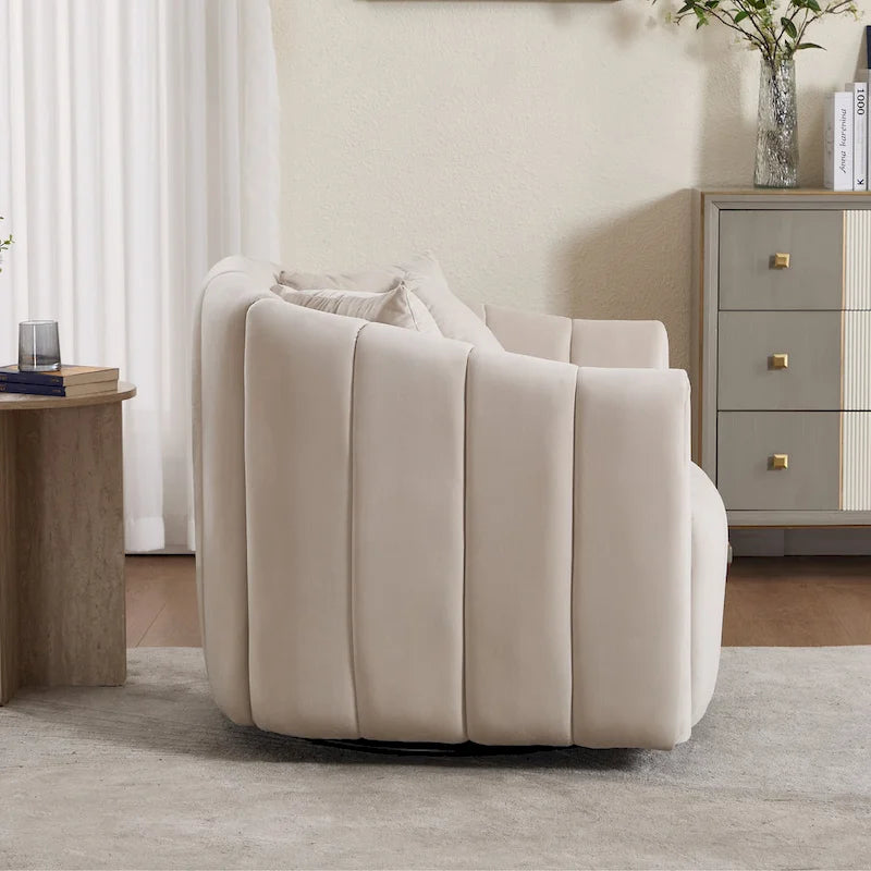 Fauteuil d'appoint pivotant en velours moderne, fauteuil de canapé avec oreillers