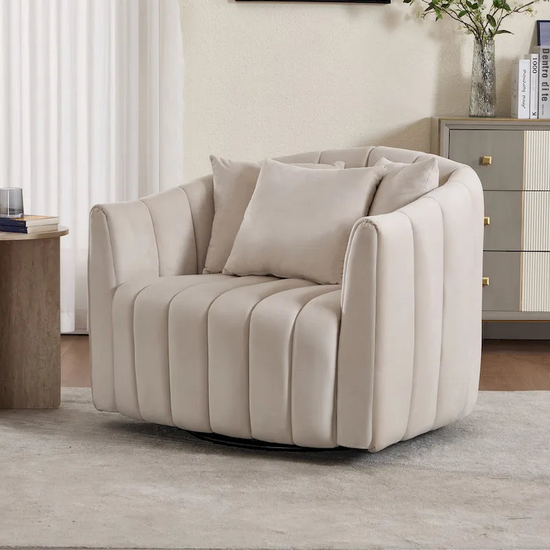 Fauteuil d'appoint pivotant en velours moderne, fauteuil de canapé avec oreillers