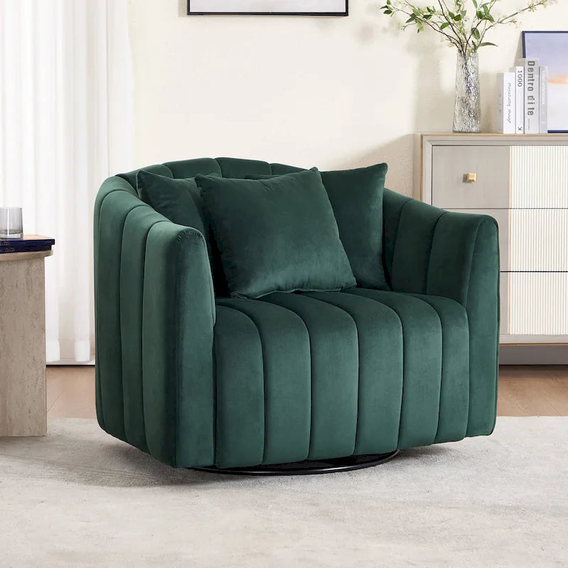 Fauteuil d'appoint pivotant en velours moderne, fauteuil de canapé avec oreillers