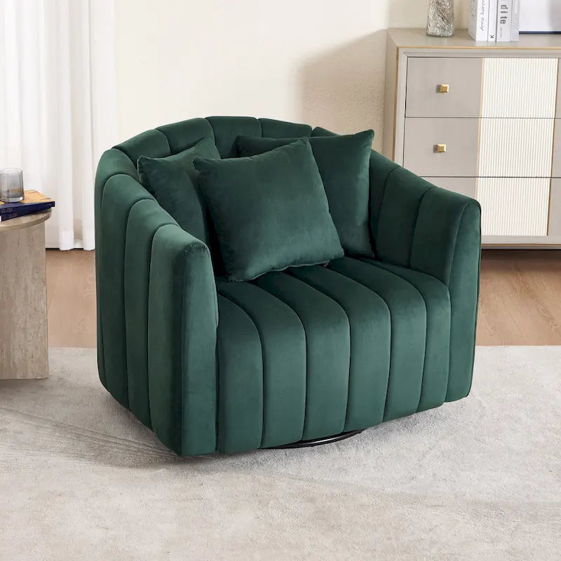 Fauteuil d'appoint pivotant en velours moderne, fauteuil de canapé avec oreillers
