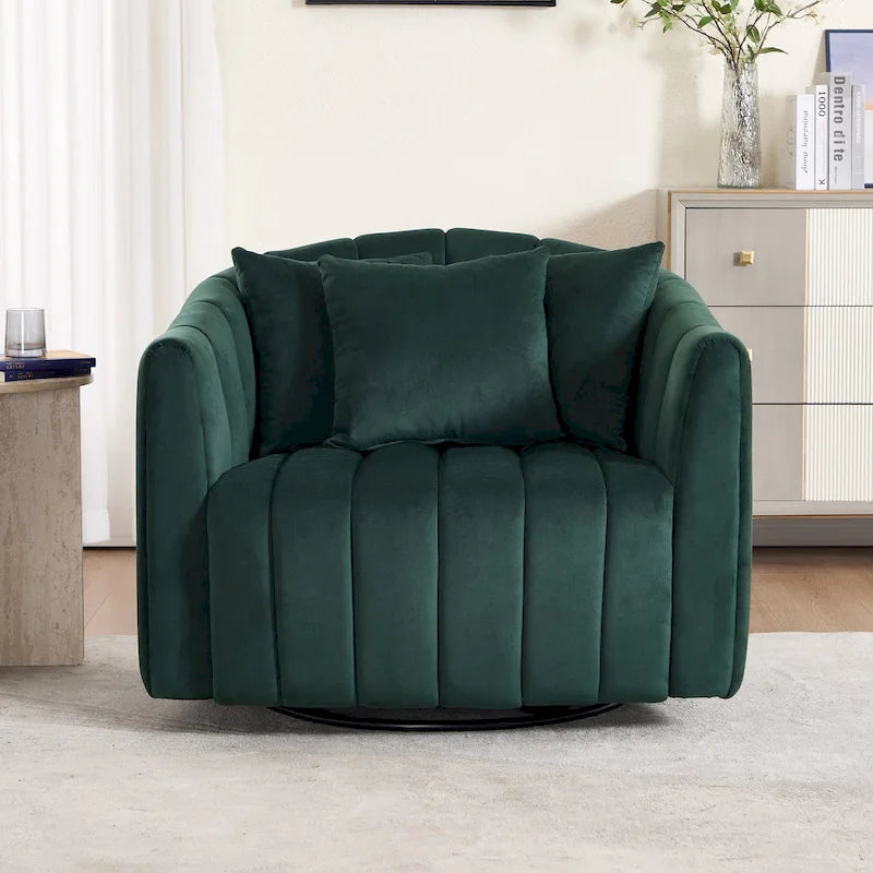 Fauteuil d'appoint pivotant en velours moderne, fauteuil de canapé avec oreillers