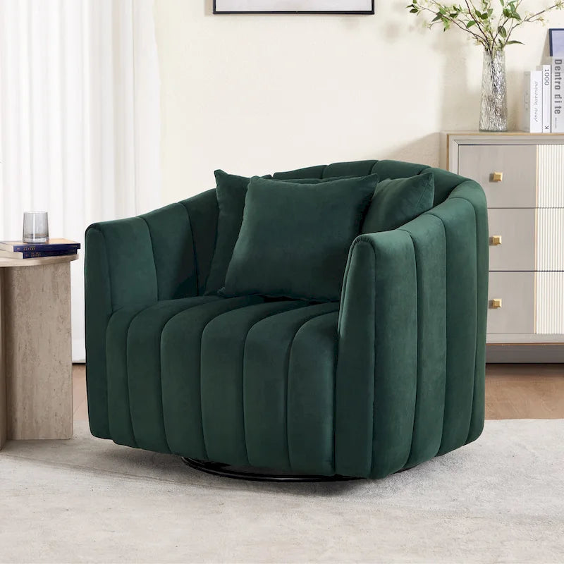 Fauteuil d'appoint pivotant en velours moderne, fauteuil de canapé avec oreillers