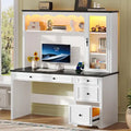 Bureau de direction avec LED et tiroirs Moasis Farmhouse pour ordinateur et rangement