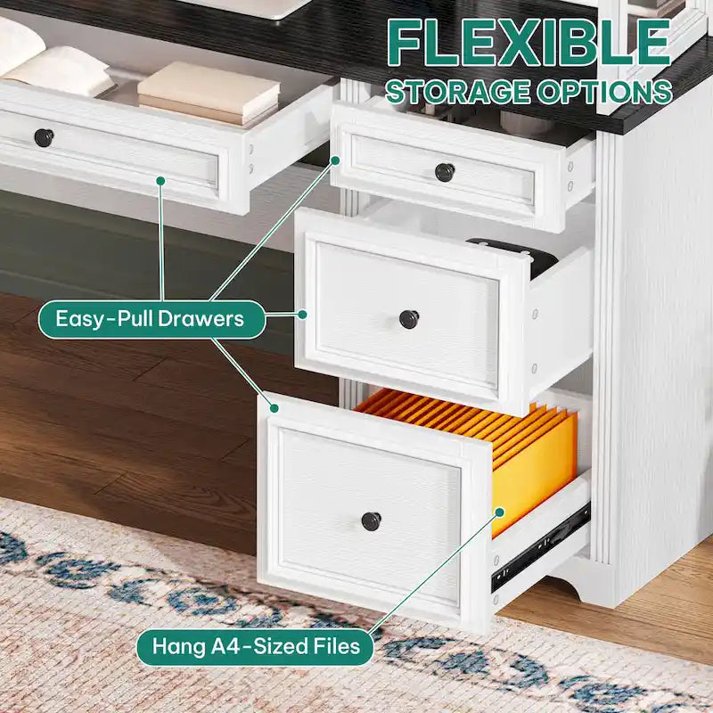 Bureau de direction avec LED et tiroirs Moasis Farmhouse pour ordinateur et rangement