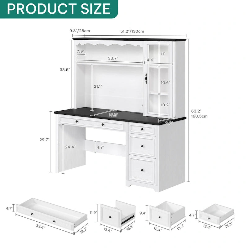 Bureau de direction avec LED et tiroirs Moasis Farmhouse pour ordinateur et rangement
