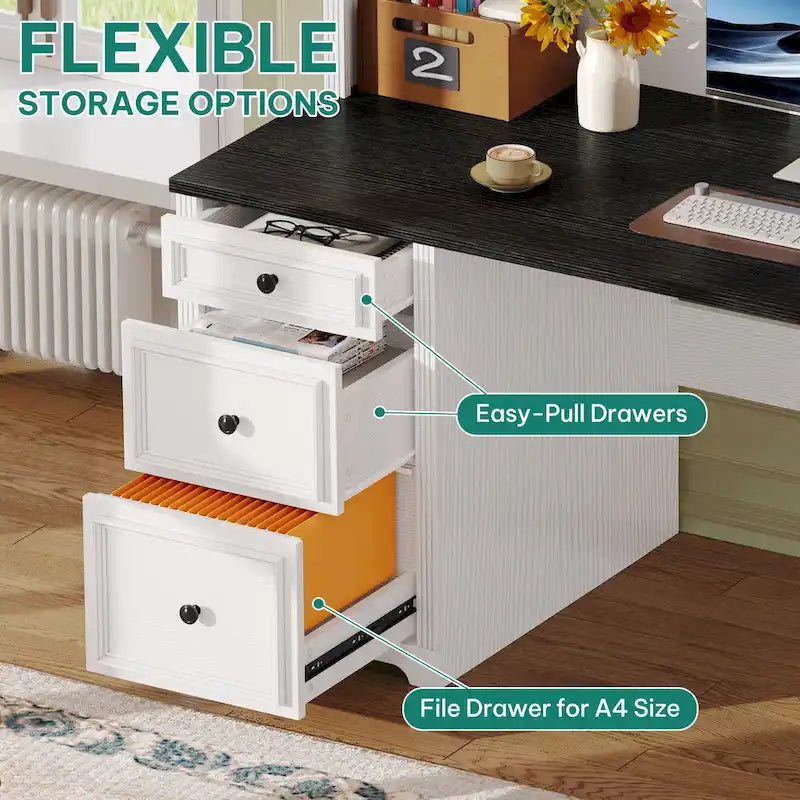Bureau de direction avec LED et tiroirs Moasis Farmhouse pour ordinateur et rangement