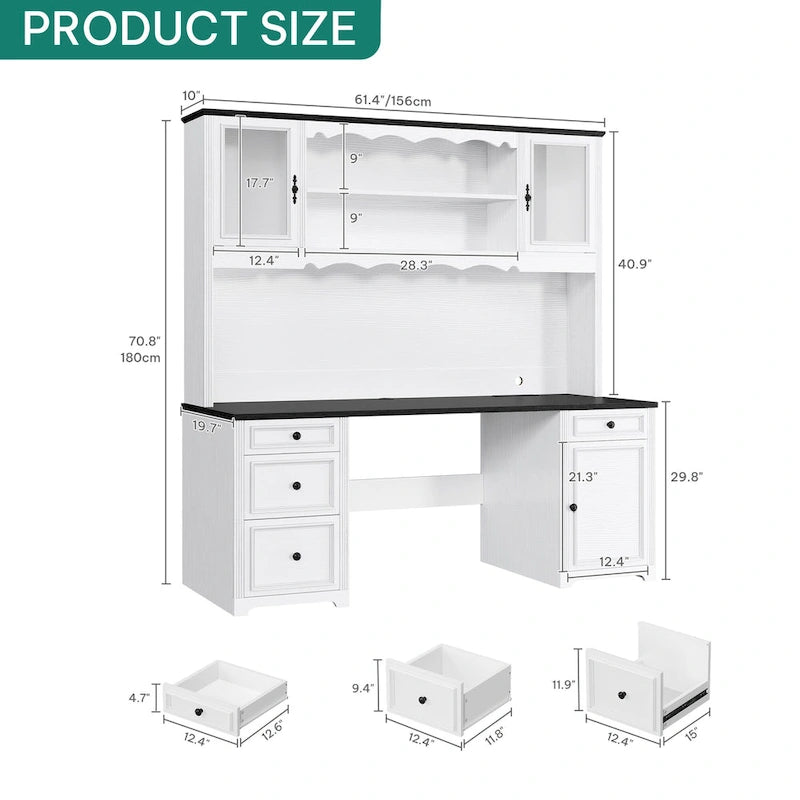 Bureau de direction avec LED et tiroirs Moasis Farmhouse pour ordinateur et rangement