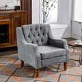 Fauteuil d'appoint en lin avec pieds en bois massif, fauteuil de salon individuel de style moderne du milieu du siècle pour le salon et la chambre à coucher
