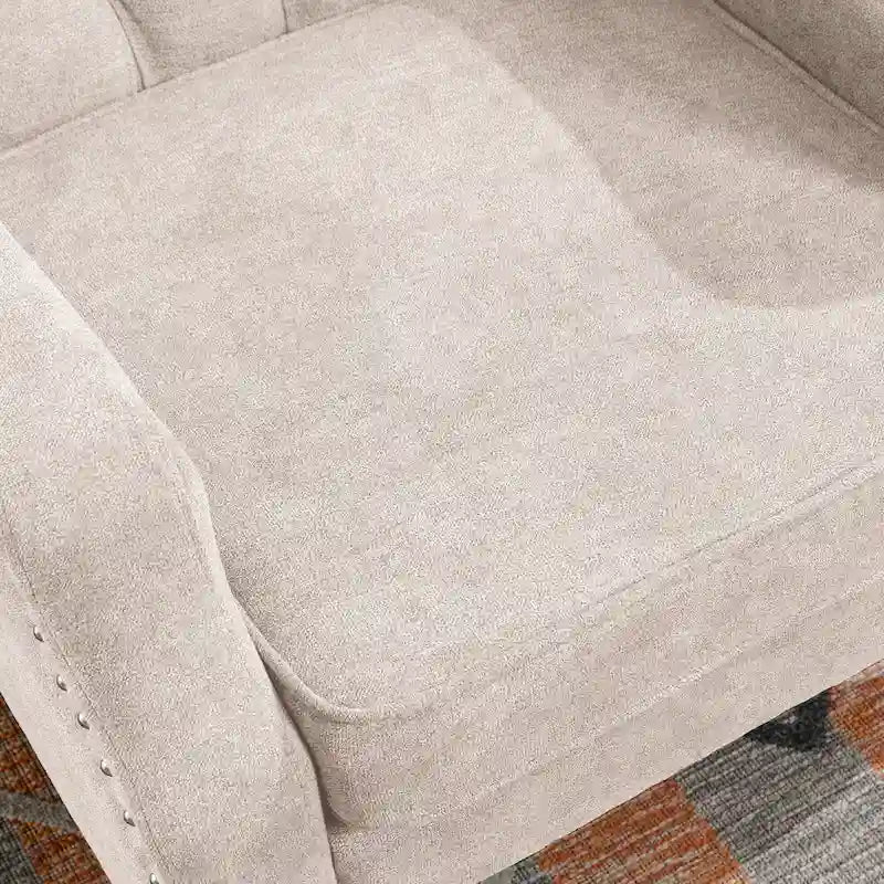 Fauteuil d'appoint en lin avec pieds en bois massif, fauteuil de salon individuel de style moderne du milieu du siècle pour le salon et la chambre à coucher